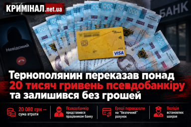 Тернополянин переказав понад 20 тисяч гривень псевдобанкіру та залишився без грошей Тернополянин переказав понад 20 тисяч гривень псевдобанкіру та залишився без грошей