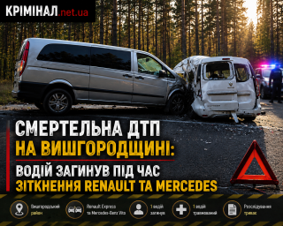 Смертельна ДТП на Вишгородщині: водій загинув під час зіткнення Renault та Mercedes