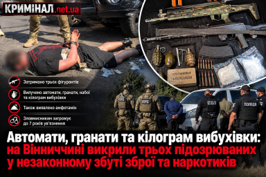 Автомати, гранати та кілограм вибухівки: на Вінниччині викрили трьох підозрюваних у незаконному збуті зброї та наркотиків Автомати, гранати та кілограм вибухівки: на Вінниччині викрили трьох підозрюваних у незаконному збуті зброї та наркотиків