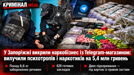 У Запоріжжі викрили наркобізнес із Telegram-магазином: вилучили психотропів і наркотиків на 5,4 млн гривень