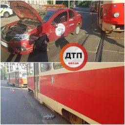 ДТП в Киеве на Подоле – столкнулись автомобиль и трамвай. Фото