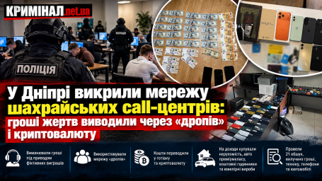 У Дніпрі викрили мережу шахрайських call-центрів: гроші жертв виводили через «дропів» і криптовалюту У Дніпрі викрили мережу шахрайських call-центрів: гроші жертв виводили через «дропів» і криптовалюту