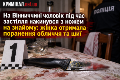 На Вінниччині чоловік під час застілля накинувся з ножем на знайому: жінка отримала поранення обличчя та шиї На Вінниччині чоловік під час застілля накинувся з ножем на знайому: жінка отримала поранення обличчя та шиї