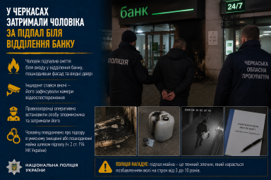 У Черкасах затримали чоловіка за підпал біля відділення банку