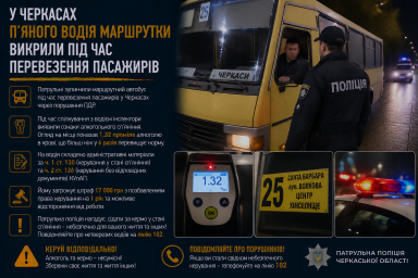 У Черкасах п’яного водія маршрутки викрили під час перевезення пасажирів У Черкасах п’яного водія маршрутки викрили під час перевезення пасажирів