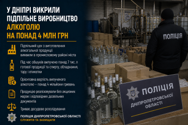 У Дніпрі викрили підпільне виробництво алкоголю на понад 4 млн грн У Дніпрі викрили підпільне виробництво алкоголю на понад 4 млн грн