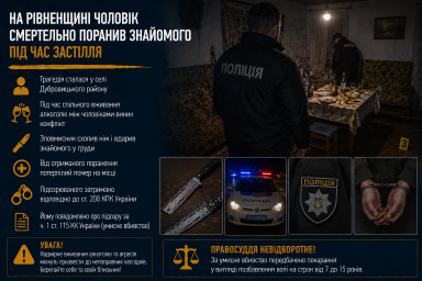 На Рівненщині чоловік смертельно поранив знайомого під час застілля На Рівненщині чоловік смертельно поранив знайомого під час застілля