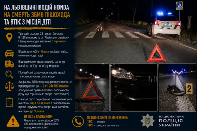 На Львівщині водій Honda на смерть збив пішохода та втік з місця ДТП