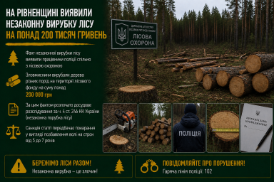 На Рівненщині виявили незаконну вирубку лісу на понад 200 тисяч гривень На Рівненщині виявили незаконну вирубку лісу на понад 200 тисяч гривень