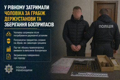 У Рівному затримали чоловіка за грабіж держустанови та зберігання боєприпасів
