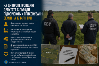 На Дніпропетровщині депутата сільради підозрюють у приховуванні землі на 17 млн грн