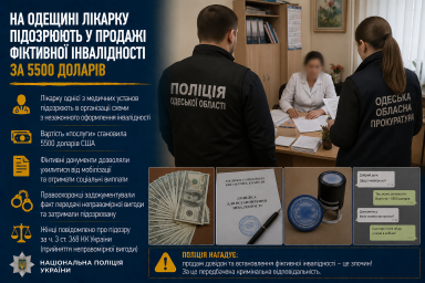 На Одещині лікарку підозрюють у продажі фіктивної інвалідності за 5500 доларів