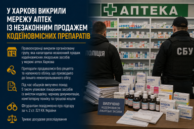 У Харкові викрили мережу аптек із незаконним продажем кодеїновмісних препаратів