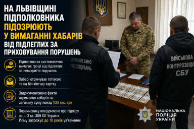 На Львівщині підполковника підозрюють у вимаганні хабарів від підлеглих за приховування порушень
