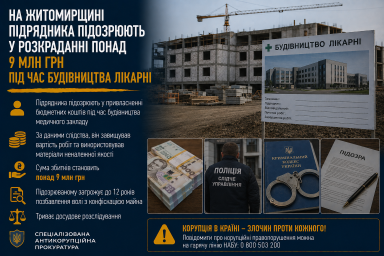На Житомирщині підрядника підозрюють у розкраданні понад 9 млн грн під час будівництва лікарні