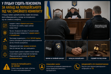 У Луцьку судять пенсіонера за напад на поліцейського під час сімейного конфлікту У Луцьку судять пенсіонера за напад на поліцейського під час сімейного конфлікту
