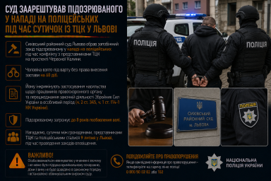 Суд заарештував підозрюваного у нападі на поліцейських під час сутичок із ТЦК у Львові