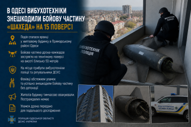 В Одесі вибухотехніки знешкодили бойову частину &laquo;Шахеда&raquo; на 15 поверсі