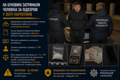 На Буковині затримали чоловіка за підозрою у збуті амфетаміну