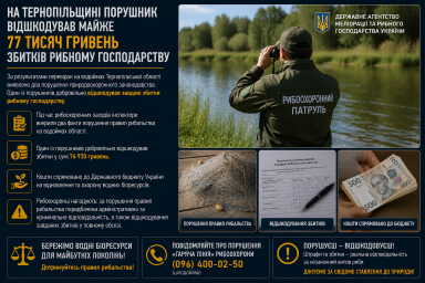 На Тернопільщині порушник відшкодував майже 77 тисяч гривень збитків рибному господарству