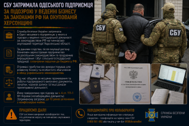 СБУ затримала одеського підприємця за підозрою у веденні бізнесу за законами РФ на окупованій Херсонщині СБУ затримала одеського підприємця за підозрою у веденні бізнесу за законами РФ на окупованій Херсонщині