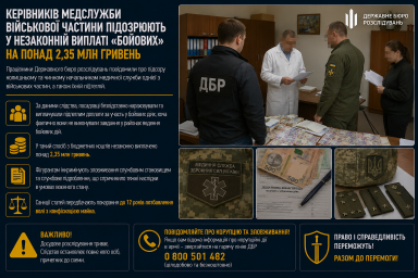 Керівників медслужби військової частини підозрюють у незаконній виплаті &laquo;бойових&raquo; на понад 2,35 млн гривень